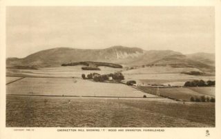 Image shows an old photograph taken during the 1950's of Swanston Farm before the City Bypass was built in the 1970's. The Caerketton Hill, T-Wood and Swanston Farm is seen in the background.