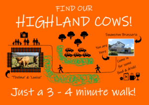 Image shows a map of how to find two of our Highland Cows nearest Swanston Brasserie.