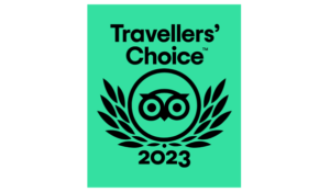 Image shows the 2023 Awards for TripAdvisor Traveller's Choice showing the logo on a green background